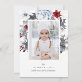 Rood en Wit Botanische Foto Kerstmis Kaart (Voorkant)