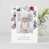 Rood en Wit Botanische Foto Kerstmis Kaart (Staand voorkant)