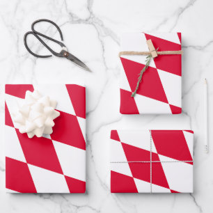 Rood en Wit Boven-Beieren Diamanten Vlag Patroon Inpakpapier Vel