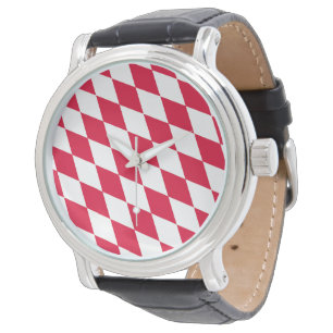 Rood en wit Boven-Franse diamant vlag patroon Horloge