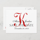 Rood en wit bruiloft Monogram Aankondiging Kaart (Voorkant / Achterkant)