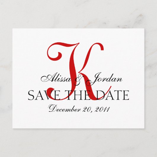 Rood en wit bruiloft Monogram Aankondiging Kaart (Voorkant)