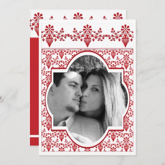 Rood en Wit Bruiloft Uitnodiging w / FOTO (Voorkant / Achterkant)