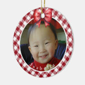 Rood en wit Buffalo Plaid Gepersonaliseerde foto Keramisch Ornament (Links)