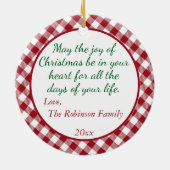 Rood en wit Buffalo Plaid Gepersonaliseerde foto Keramisch Ornament (Achterkant)