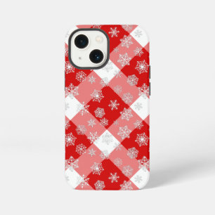 Rood en wit Buffalo Plaid met Sneeuwvlokken iPhone 13 Mini Hoesje