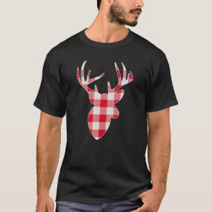Rood en wit Buffel geruite houthakker hert hoofd C T-shirt