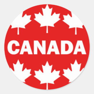 Rood en Wit Canada Tekst met esdoornbladeren Ronde Sticker
