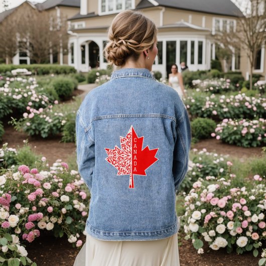 Rood en Wit Canadees Maple Leaf CANADA Denim Jacket (Huwelijk Achterkant)