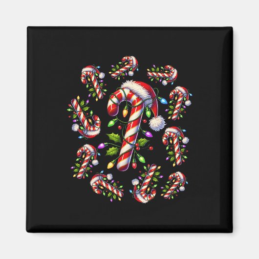 Rood en wit Candy Cane Santa Kerstmis Grappig XMA Magneet (Voorkant)