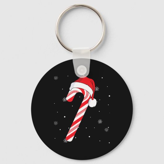 Rood en wit Candy Cane Santa Kerstmis Grappig XMA Sleutelhanger (Voorkant)