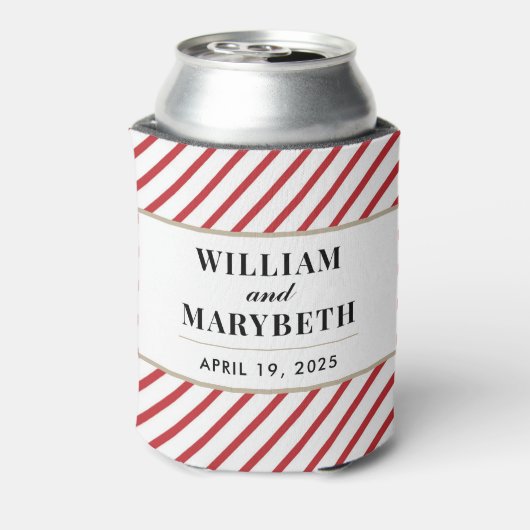 Rood en wit Candy Cane Stripe Wedding Blikjeskoeler (Blikje Achterkant)
