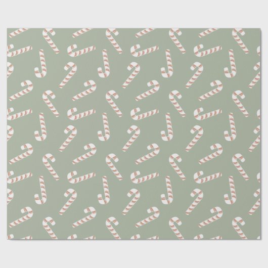 Rood en Wit Candy Canes Groene Kerstmis Cadeaupapier (Vlak)