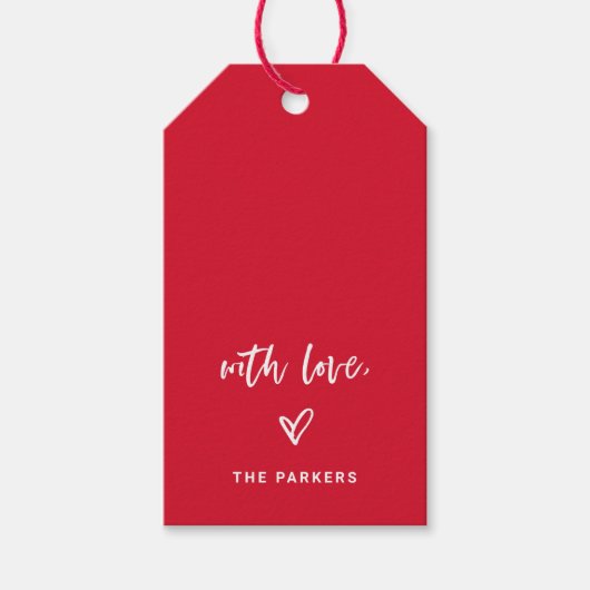 Rood en Wit Casual Script en hart met liefde Cadeaulabel (Voorkant)