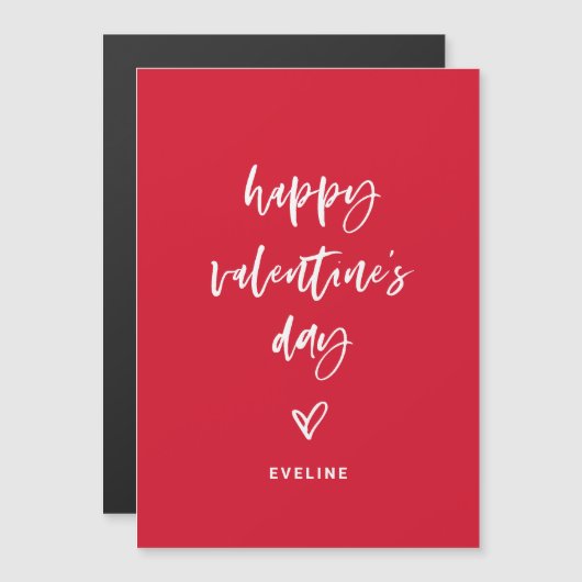 Rood en Wit Casual Script en Hart Valentijn Magnetische Uitnodiging (Voorkant / Achterkant)