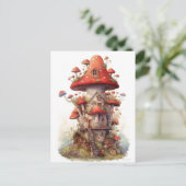 Rood en wit champignonhuis briefkaart (Staand voorkant)