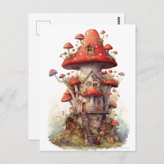 Rood en wit champignonhuis briefkaart (Voorkant / Achterkant)