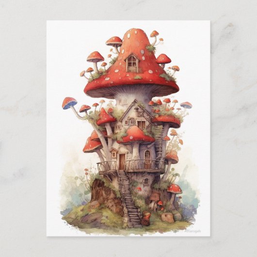 Rood en wit champignonhuis briefkaart (Voorkant)