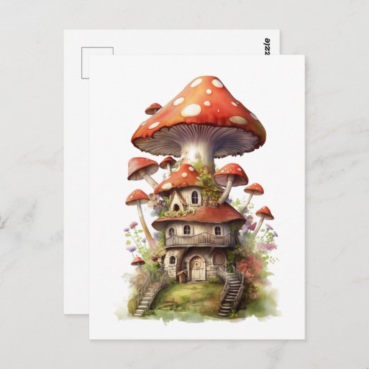 Rood en wit champignonhuis briefkaart (Voorkant / Achterkant)