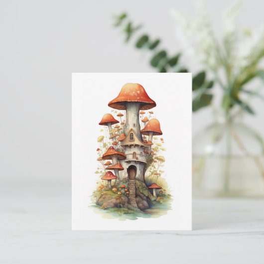 Rood en wit champignonhuis briefkaart (Staand voorkant)