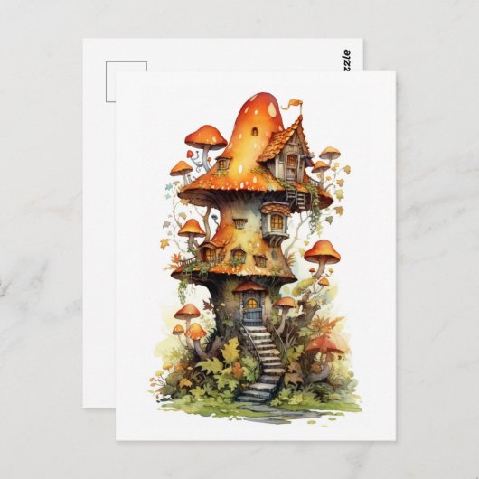 Rood en wit champignonhuis briefkaart (Voorkant / Achterkant)