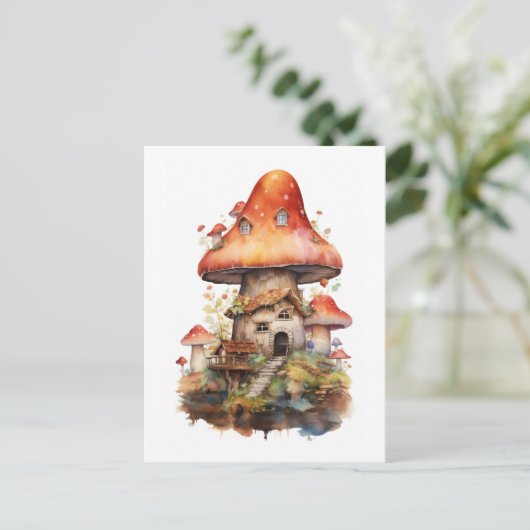 Rood en wit champignonhuis briefkaart (Staand voorkant)