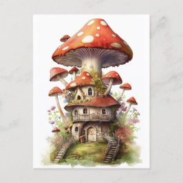 Rood en wit champignonhuis briefkaart