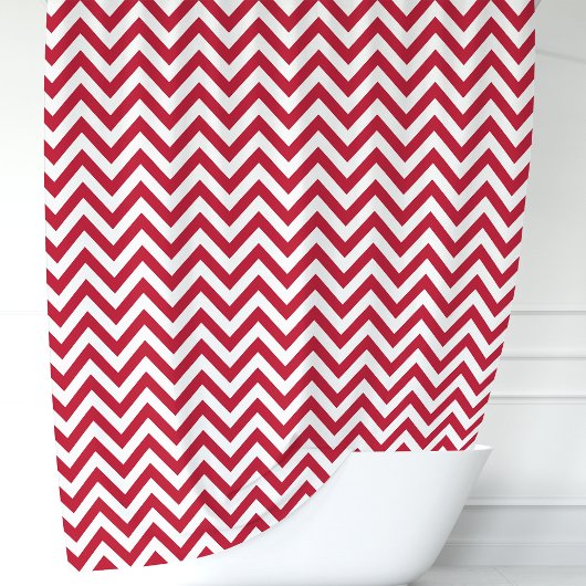 Rood en Wit Chevron Douchegordijn
