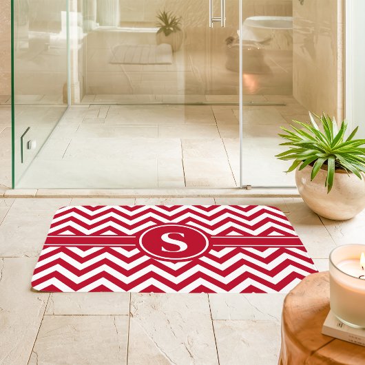 Rood en wit Chevron monogram Badmat