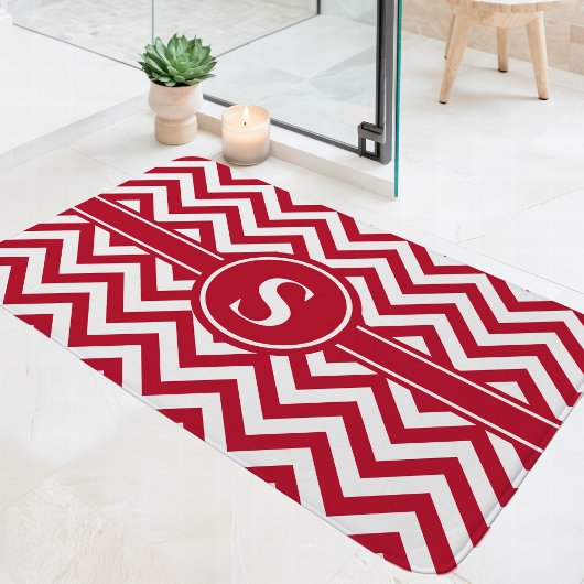 Rood en wit Chevron monogram Badmat