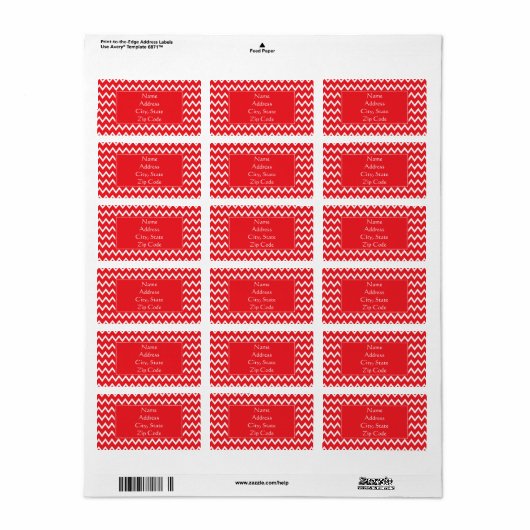 Rood en wit Chevron Pattern Etiket (Full Sheet)