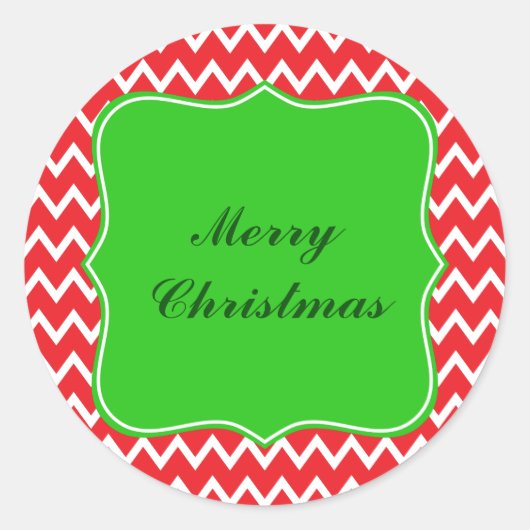 Rood en wit Chevron Pattern met groene kerst Ronde Sticker (Voorkant)