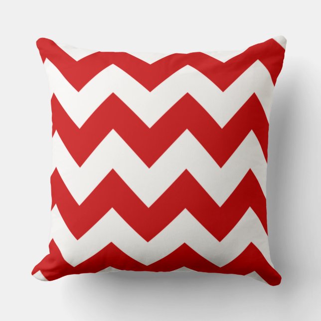 Rood en wit Chevron Zigzag Patroon Kussen (Voorkant)