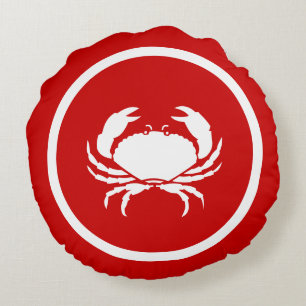 Rood en wit CRAB en kreeft Rond Kussen
