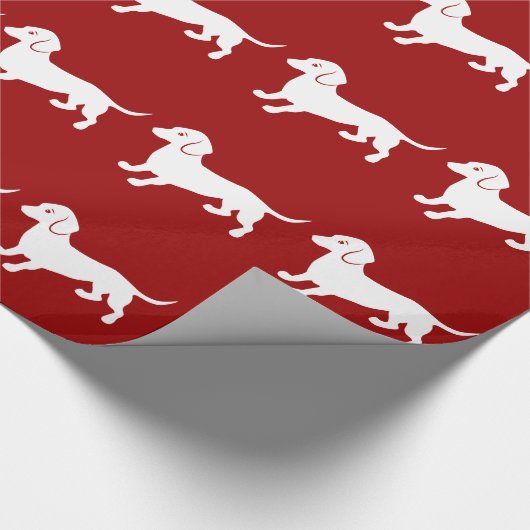 Rood en wit Dachshund-ontwerp Cadeaupapier (Hoek)