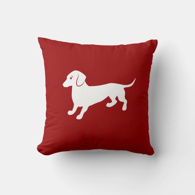 Rood en wit Dachshund-ontwerp Kussen (Voorkant)