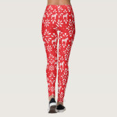 Rood en wit Dala Horse Folk Art Pattern Leggings (Achterkant)