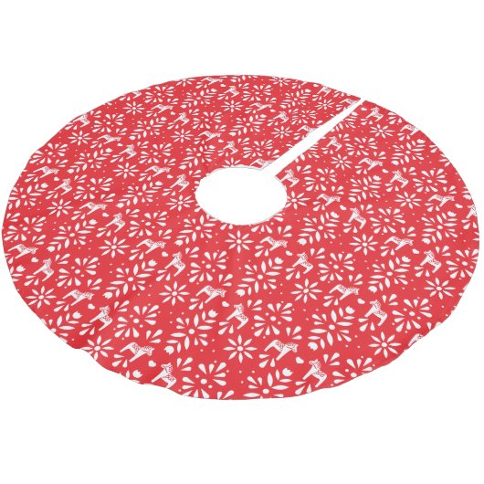 Rood en wit Dala Horse Scandinavian Pattern Kerstboom Rok (Gekanteld)
