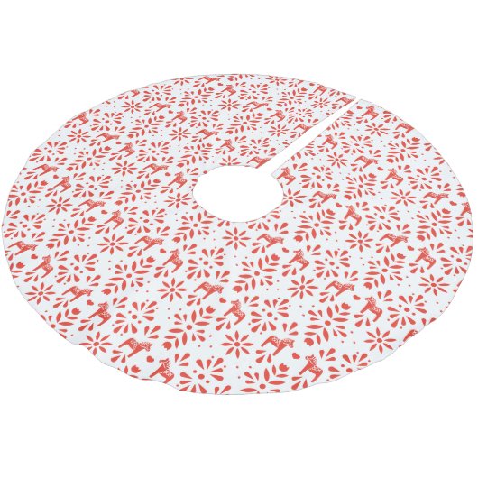 Rood en wit Dala Horse Scandinavian Pattern Kerstboom Rok (Gekanteld)