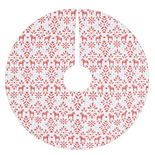 Rood en wit Dala Horse Scandinavian Pattern Kerstboom Rok (Voorkant)
