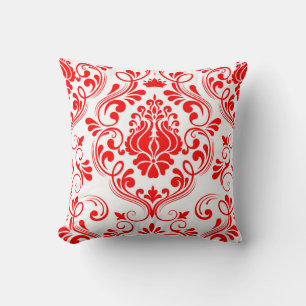 Rood en Wit Damask Floral Elegant Patroon Kussen