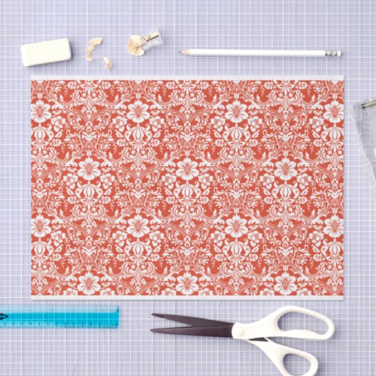 Rood en Wit Damask Sierpatroon Tissuepapier (Craft)