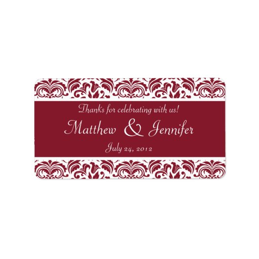 Rood en wit Damask Wedding Favor Labels (Voorkant)