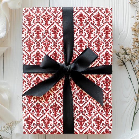 Rood en wit  Damaspatroon Cadeaupapier