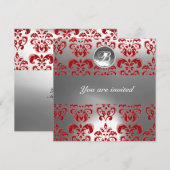 ROOD EN WIT DAMASTEN EDLE STEEN MONOGRAM KAART (Voorkant / Achterkant)