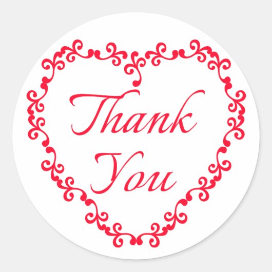 Rood en Wit Dank u Bloemen Hart Trouwfeest Ronde Sticker (Voorkant)