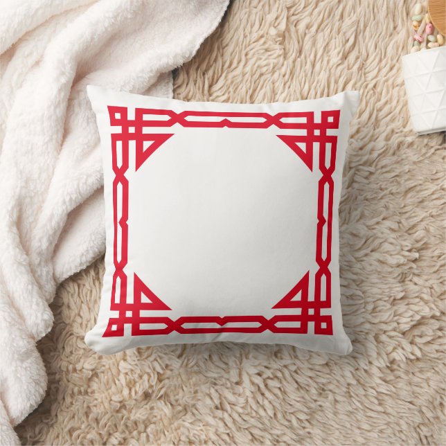 Rood en wit decorarive geometrisch Lijst Kussen (Deken)