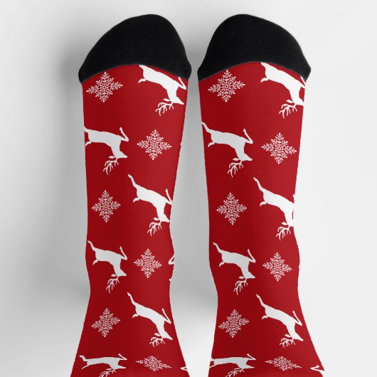 Rood en wit deers en snowflakes kerstpatroon sokken (Top)