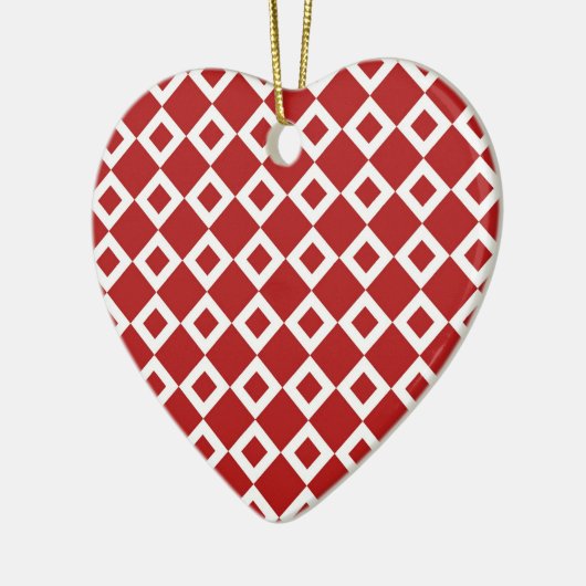 Rood en wit diamantpatroon keramisch ornament (Links)