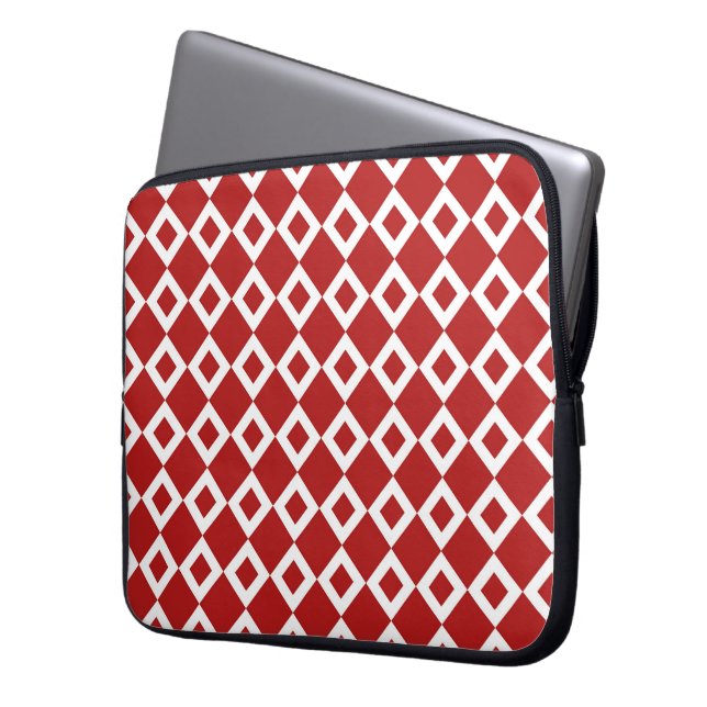 Rood en wit diamantpatroon laptop sleeve (Voorkant Links)